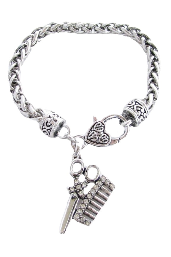 Hair Dresser Crystal Charm On Silver Plated Fashion Bracelet.