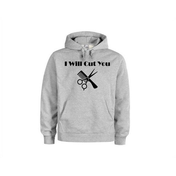 Hair Dresser Hoodie, I Will Cut You, Barber Hoodie, Gift For Barber, Salon Apparel, Gift For Hair Dresser, Haircut, Clippers, Comb, Hoodies, Grey (Black Text), 2XL