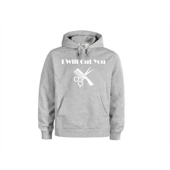 Hair Dresser Hoodie, I Will Cut You, Barber Hoodie, Gift For Barber, Salon Apparel, Gift For Hair Dresser, Haircut, Clippers, Comb, Hoodies, Grey (White Text), LARGE