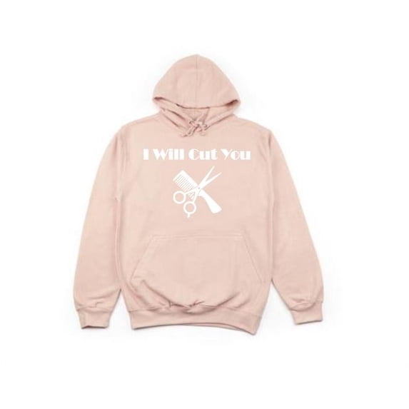 Hair Dresser Hoodie, I Will Cut You, Barber Hoodie, Gift For Barber, Salon Apparel, Gift For Hair Dresser, Haircut, Clippers, Comb, Hoodies, Peach (White Text), XL