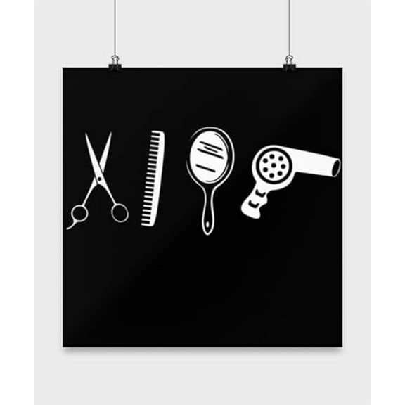 Hair Dresser Poster, Hairstylist Tools, Barber Wall Art Gift, Black 13x13in Poster