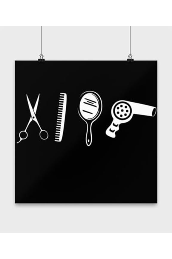 Hair Dresser Poster, Hairstylist Tools, Barber Wall Art Gift, Black 13x13in Poster