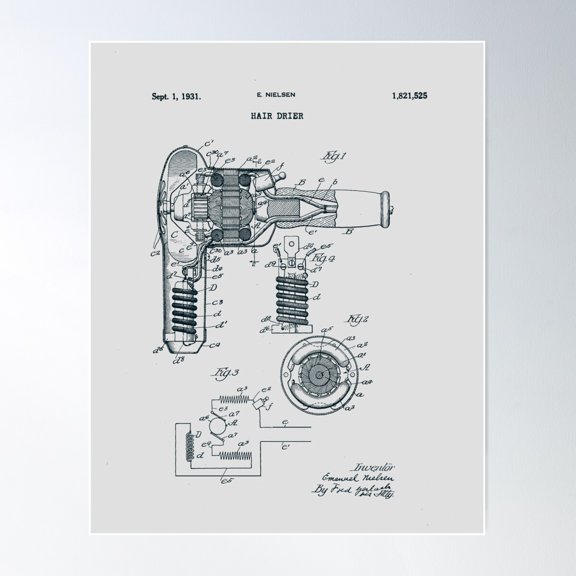 Hair Drier Patent 1931 Poster Wall Art, Modern Wall Decor For Living Room Bedroom, 16x24 UNFRAMED