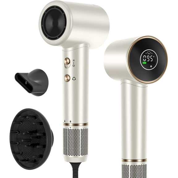 Hair Dryer, 110, 000 RPM Air-Sonic High-Speed Blow Dryer with Diffuser, Cool/Care/Dry Display & 200 Million Negative Ionic, PARWIN PRO BEAUTY 1875W Hairdryer for Home Travel, Champagne Silver