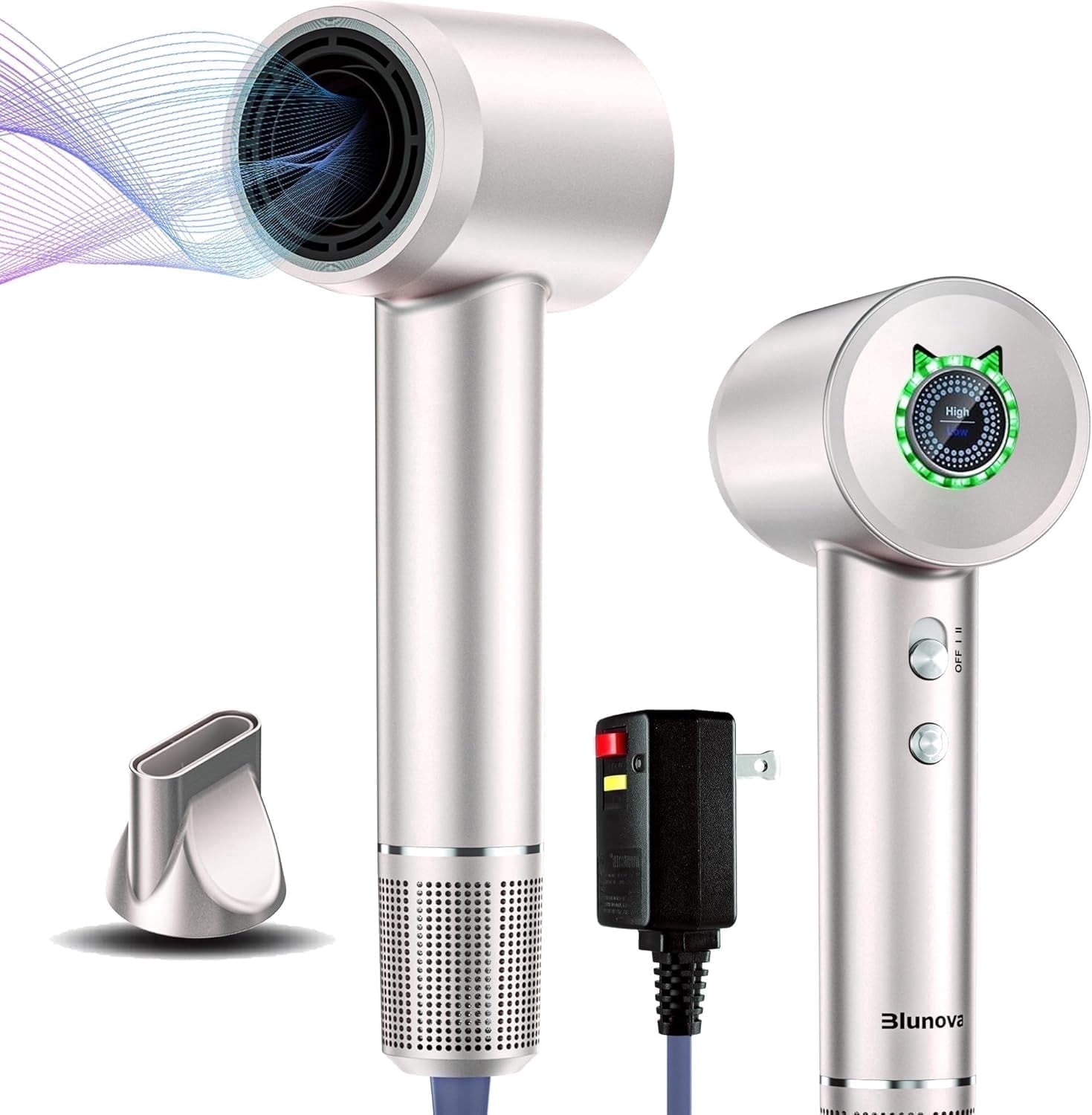 Sentryse Ionic Hair Dryer, 110,000 RPM Brushless Motor, 4 Heat & 3 Speed Settings, Magnetic Nozzle