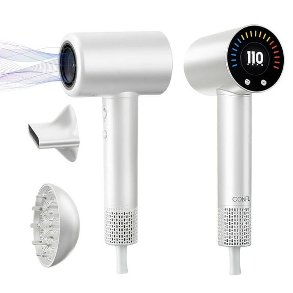Hair Dryer 110000 RPM Fast Drying with Magnetic Diffuser and Concentrator Professional Lightweight Ionic White