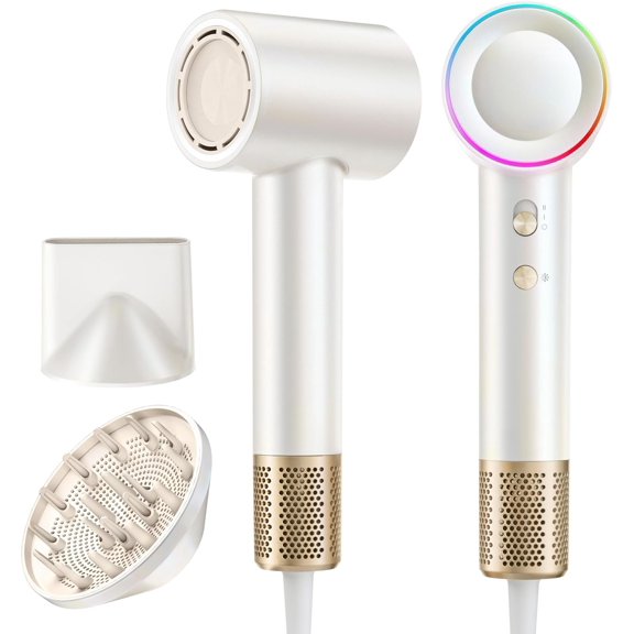 Hair Dryer, 160,000 RPM Brushless for - Drying,500M Ionic Negative for Frizz Reduce, Low Noise Thermo-Control Blow Dryer with Diffuser for Curly Hair Women and Men,White