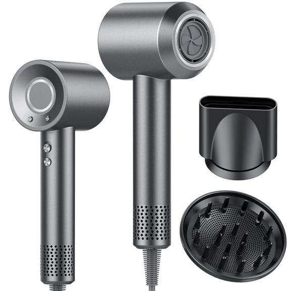 Hair Dryer, 160000 RPM Professional High Speed Blow Dryer, Heat-Control & Low Noise Hairdryer for Faster Drying Hair Types, Travel with Diffuser, Grey