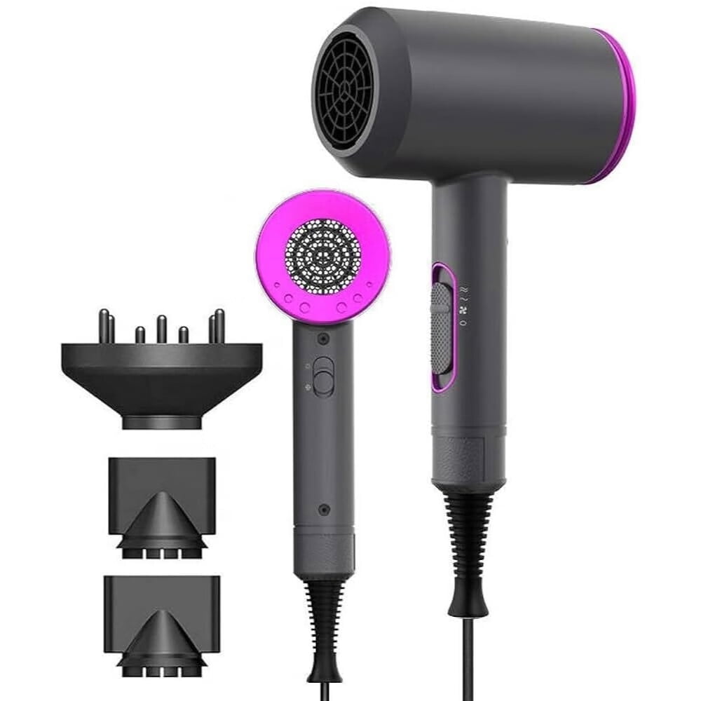 Hair Dryer, 1800 Watts Professional Ionic Hair Dryer with Diffuser and Nozzles, Powerful Blow Dryer for Fast Drying,Compact & Lightweight Travel Portable Hair Dryer for Women (Gray)