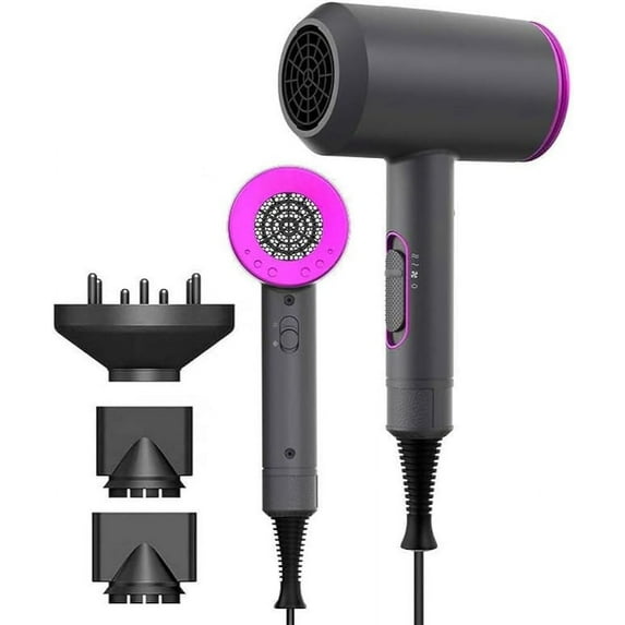 Hair Dryer, 1800 Watts Professional Ionic Hair Dryer with Diffuser and Nozzles, Powerful Blow Dryer for Fast Drying,Compact & Lightweight Travel Portable Hair Dryer for Women (Gray)
