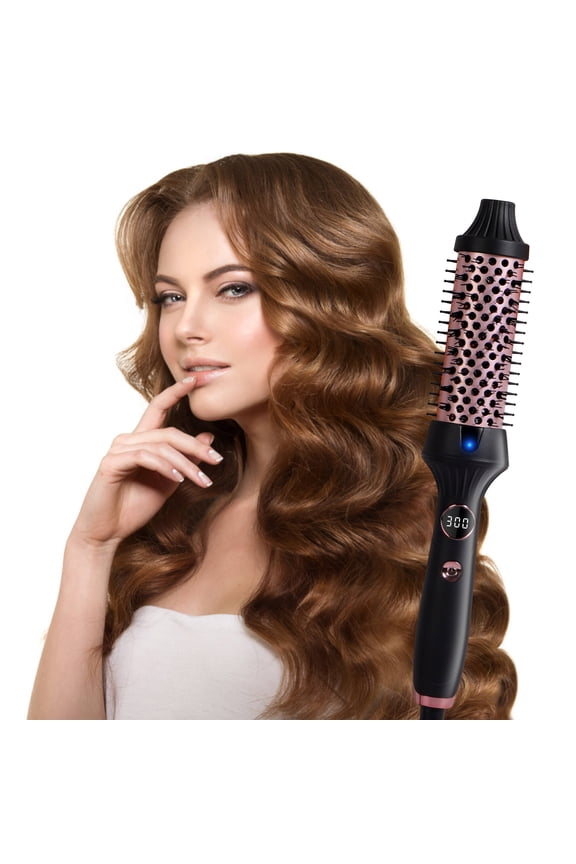 Thermal Brush, 1.5 Inch Negative Ion Wavy Talk Blowout Brush with Detachable Head and Dual Voltage for Travel, Ceramic, LED Digital Display & Temperature Settings Suitable for All Hair Types