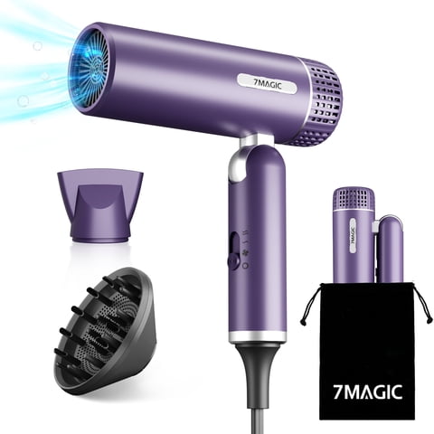 Hair Dryer, ITdodo 1800W Blow Dryer with Diffuser, Fast Drying Lightweight Foldable Hair Dryer, Hair Styling Tool for Home & Travel, Purple