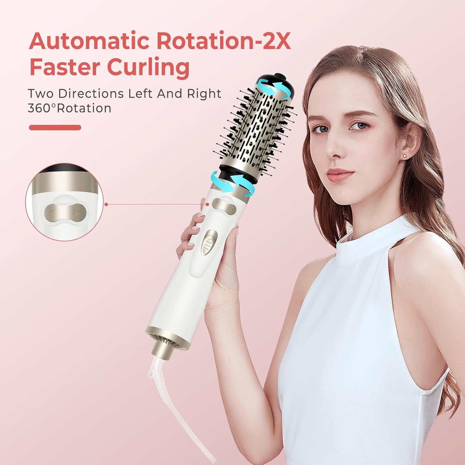 Hair Dryer Brush 3-in-1 Rotating Hot Air Spin Brush Set with 2 Detachable Brushes for Volumizing and Styling