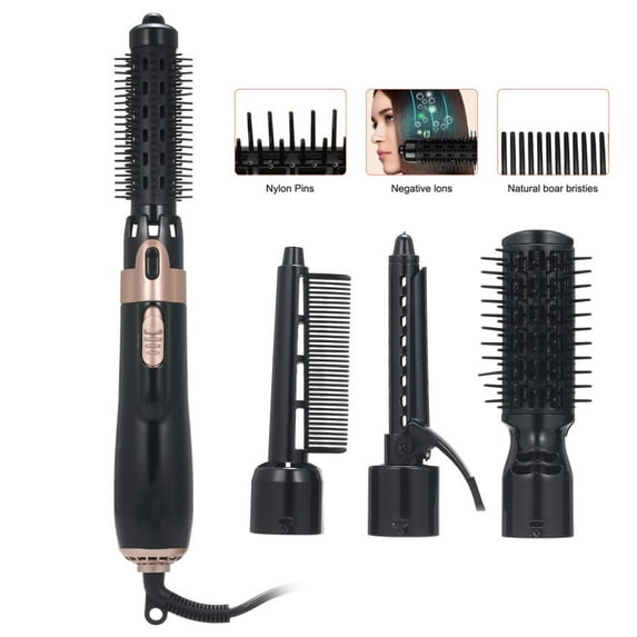 Hair Dryer Brush,4 in 1 Hot Air Hair Blowout Brush,Hair Curler & Hair Dryer Brush Negative Ion Blow Dryer Brush in One, Interchangeable Brush Head Hair Styling Gift for Women (Black)