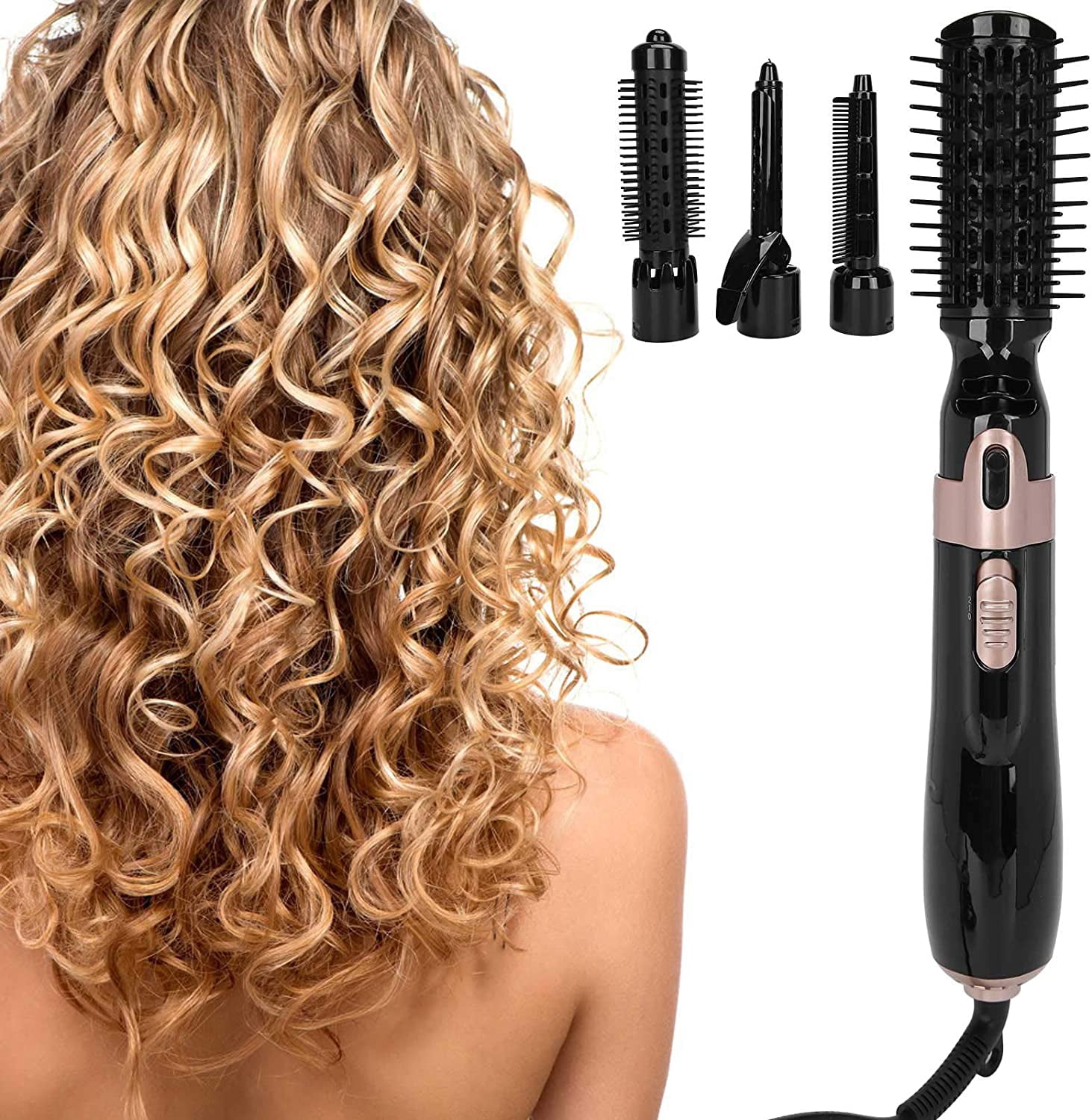 Hair Dryer Brush 4 in 1 Hot Air Brush Curler Combo with Interchangeable Heads - Automatic Curling Iron and Blow Dryer Brushes Set for Travel or Salon