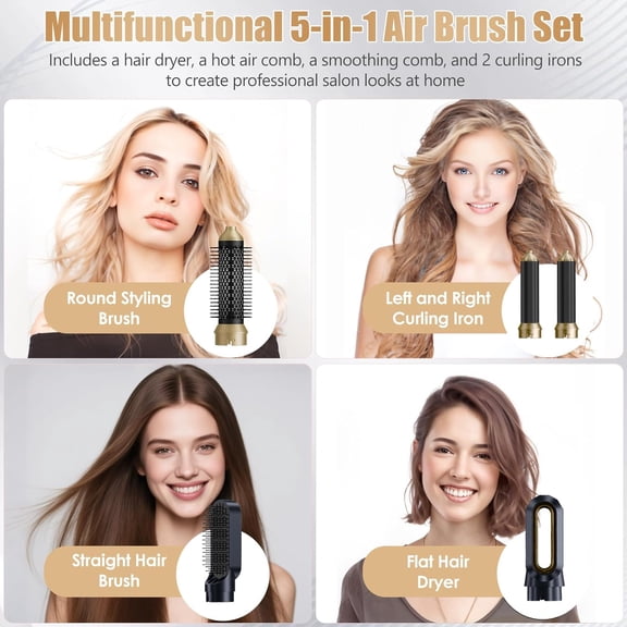 Hair Dryer Brush 5 in 1, Blow Dryer Brush Air Curler Air Curling Wrap Styler, Hot Air Brush Negative Ionic Curling Brush, Multi Hair Styling Tools for Curling Volumizing Straightening Waves Styling