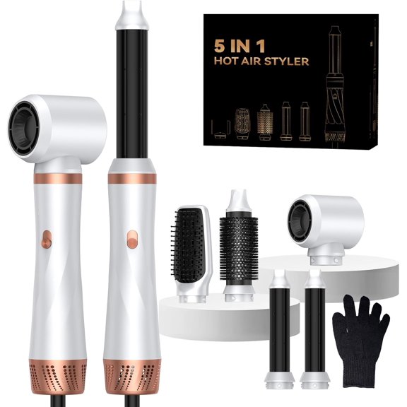Hair Dryer Brush 5 in 1, Blow Dryer Brush Set with Air Curler Wrap Hair Styler, Negative Ionic Blow Dry Brush, Detachable Hair Tool for Curling, Volumizer,Straightener,Drying
