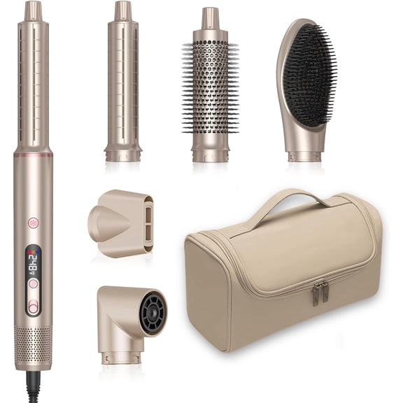 Hair Dryer Brush 6 in 1,110000 RPM Hair Dryer with Portable Storage Bag,  Drying & Auto Curling Air Wrap,Create Waves & Straight Styles,Blow Dryer Brush for Salon-Quality Styling