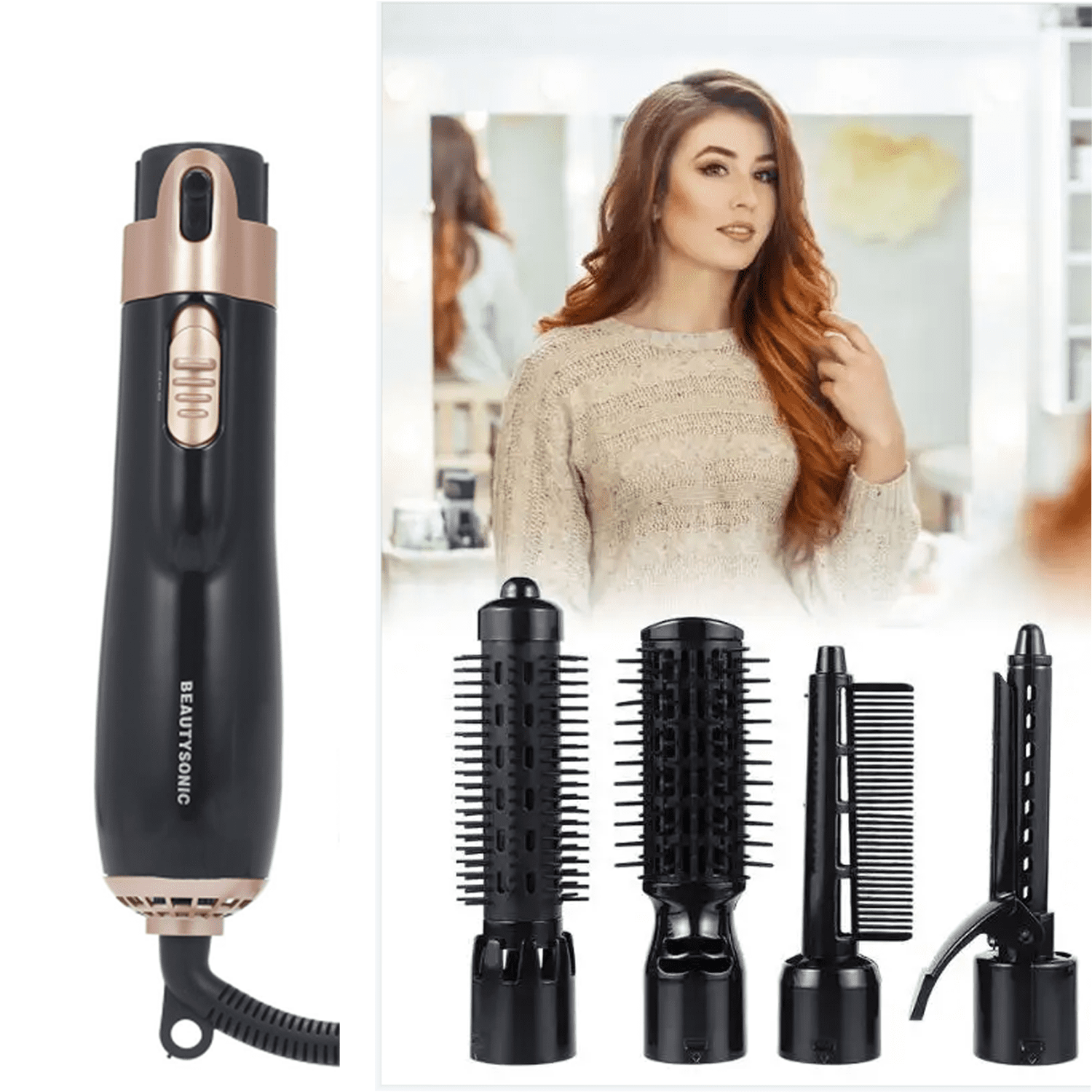 Hair Dryer Brush,BEYCED 4 in 1 Hot Air Brush for Straightening/Curling/Drying,for Women Hair Dryer Styler and Volumizer Hair Curler Straightener Blow with Comb,
