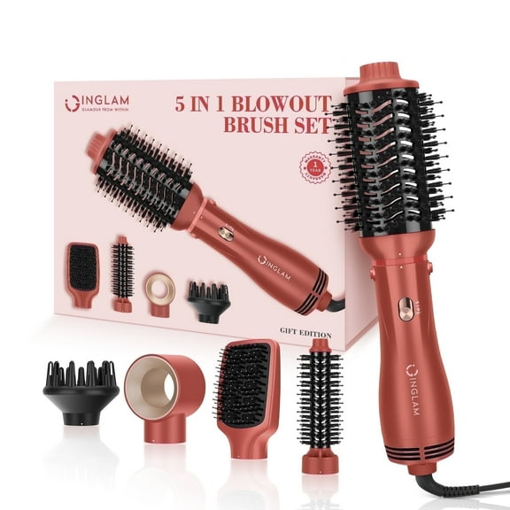 IG INGLAM 5 in 1 Hair Dryer Brush Blow Dryer Brush for Women, Detachable Blowout Brush & Hair Appliances for Straightening/ Drying/ Curling/ Styling/Volumizer, Copper Red