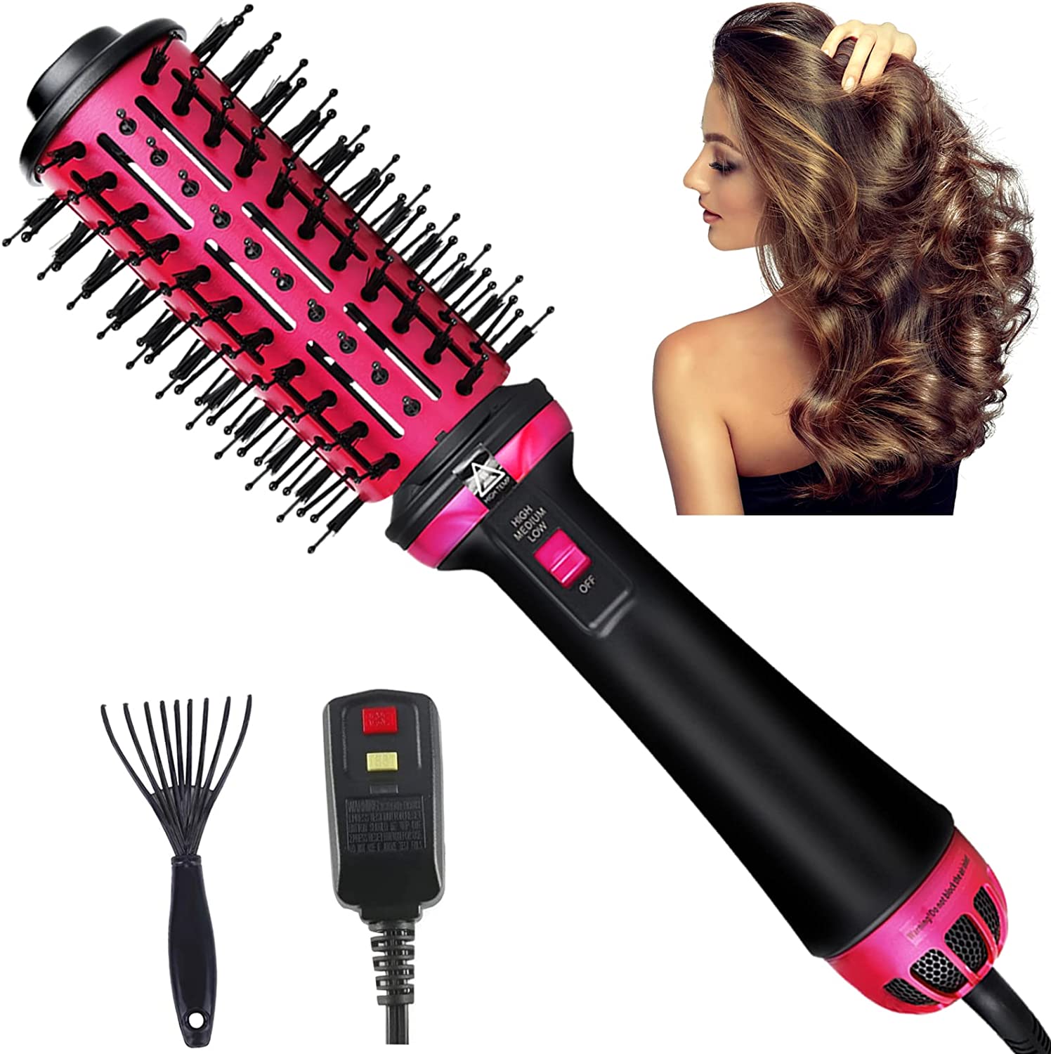 Hair Dryer Brush, Pink, ALCI Safety Plug, Quick Drying, Volumizing