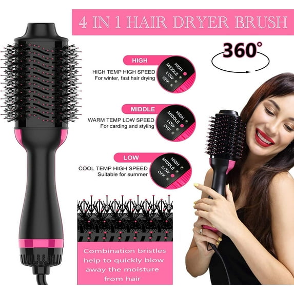 HQinX Hair Dryer Brush,Hot Air Brush,4 in 1 One Step Hair Dryer and Styler Volumizer with Negative Ion for Drying, 3 Heating Levels,Ceramic Heating (PTC) Technology, for All Hair Types