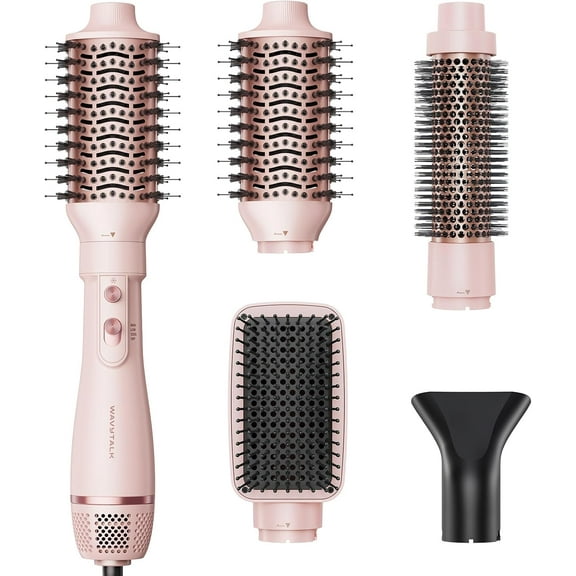 Hair Dryer Brush Set, Air Sculpt 4-in-1 Hot Air Brush Set, Multi Hair Styler for Salon Blowouts, Smooth Curls, Volumizing and Straightening, Sleek and Less Frizz, Pink