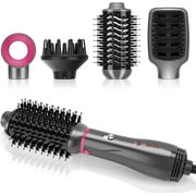 Hair Dryer Brush Set, IG INGLAM 4 in 1 Hot Air Brush, Negative Ion Detachable Hair Dryer & Styler Volumizer Blow Dryer Brush with 2 Styling Brush Heads, Updated Push Switch, Silver