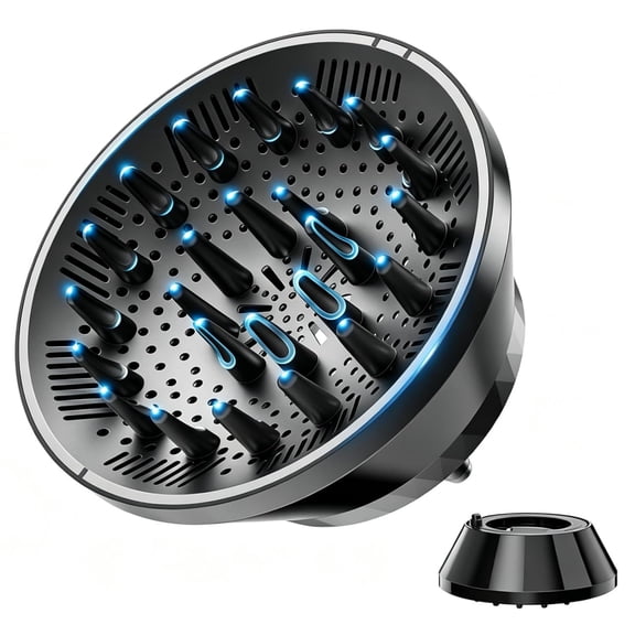 Hair Dryer Diffuser Attachment, Collapsible Diffuser for Revlon 1875W Dryers, Round Nozzle 1.5"-3.2", Foldable Travel Diffuser for Curly Wavy Thick Hair, 6.7in Large Bowl, Black