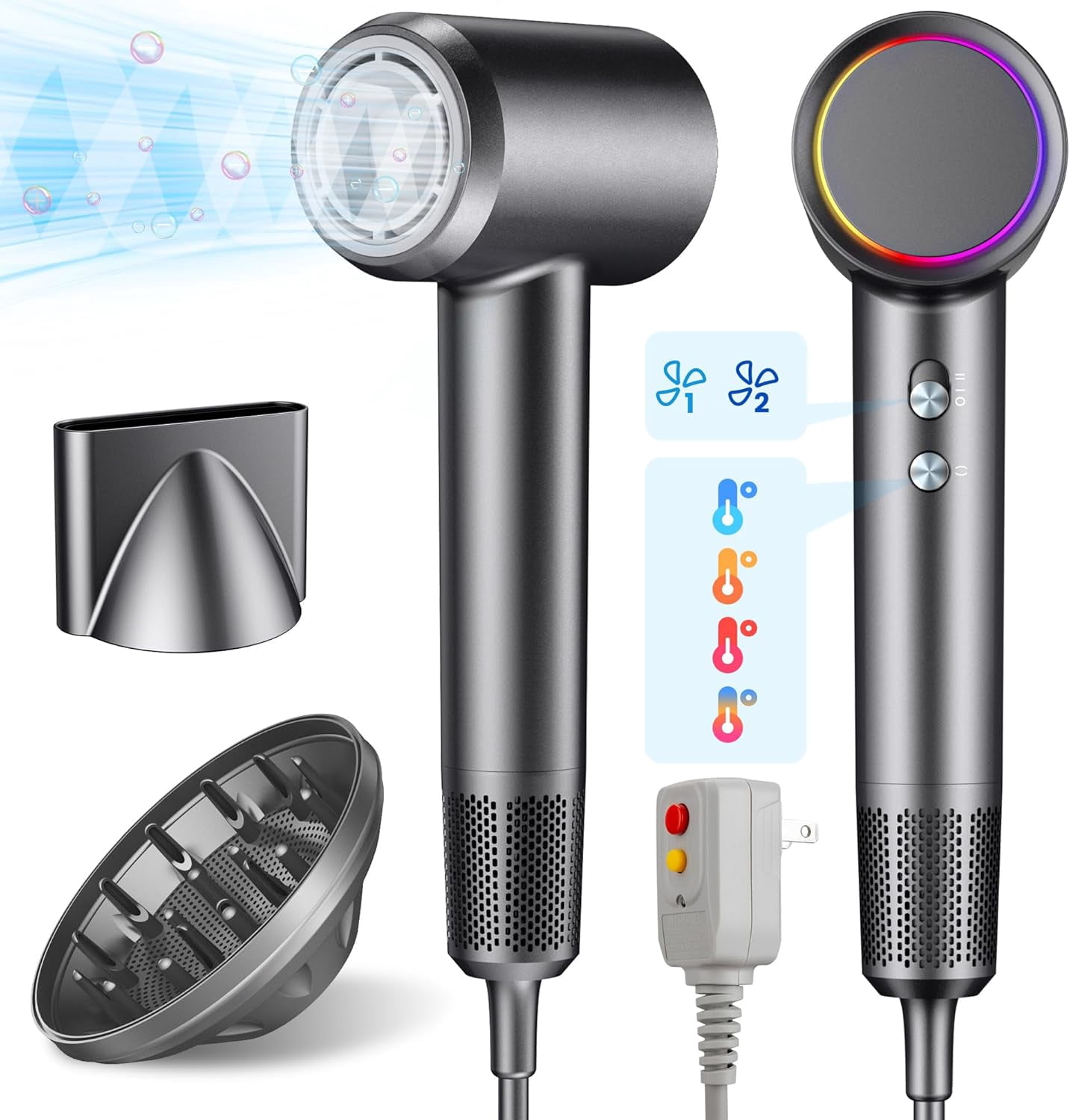Hair Dryer,Hair Dryer with Diffuser,High Speed Hair Dryer for Fast Drying,500 Million Negative Ionic Hair Dryer 4 Temps / 2 Speeds,Professional Hair Dryer for Home Travel
