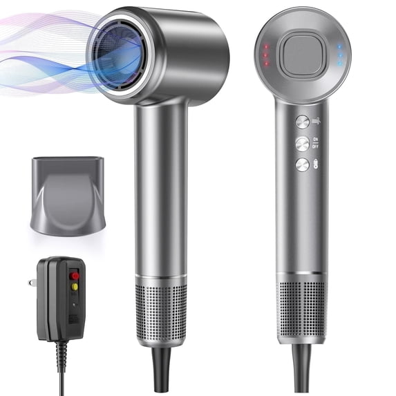Posrue High-Speed Hair Dryer with 110,000 RPM Brushless Motor and 200 Million Negative Ions, Gray