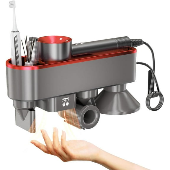 Hair Dryer Holder, Blow Dryer Hanger Wall Mount Compatible for Dyson Supersonic, Magnetic Nozzle Storage, Automalic Hand Drying, Blow Dryer Accessories and Attachments Organizer