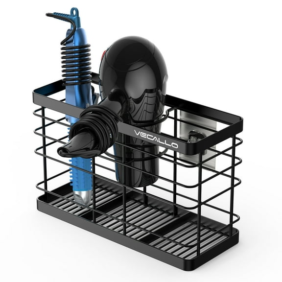 Hair Dryer Holder - Hair Tool Organizer Wall Mount/Adhesive Blow Dryer Holder/Curling Iron Holder Cabinet Door Bathroom Organizer for Hair Dryer, Curling Wands, Hair Straighteners Black