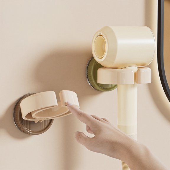 Hair Dryer Holder Rack | Suction Cup Mounted | Plastic Wall Hanging Organizer for Bathroom | Space-Saving Stable Storage | Fits Multiple Dryer Sizes | Green Brown | 9x8x6 cm | 1 Pack