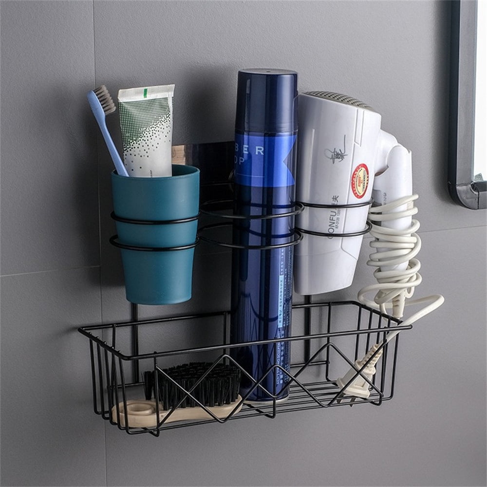 Wall-Mounted Hair Dryer Holder Styling Tool Organizer 4-Shelf Storage Wire  Basket with Hook Heat Safe Rack for Hair Straighteners,Curling Wands,Flat