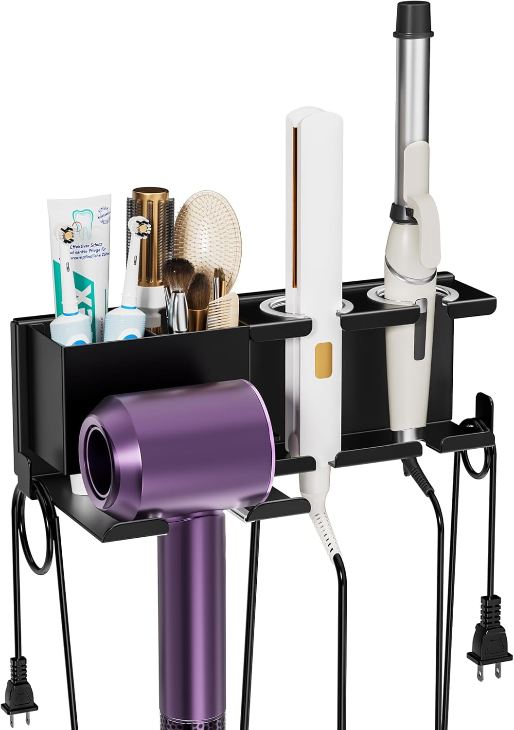 Hair Dryer Holder Wall Mounted, BOIVSHI Blow Dryer Holder for Bathroom, Metal Hair Dryer Rack, Muti-Function Hair Tool Organizer(Black)