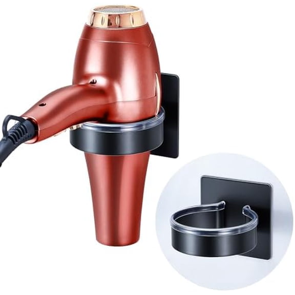 Hair Dryer Holder Wall Mounted, Blow Dryer Holder, Hair Tool Organizer for Hair Dryer Storage Hanger, Adhesive Hairdryer Holder for Bathroom Barber Shop (Black)