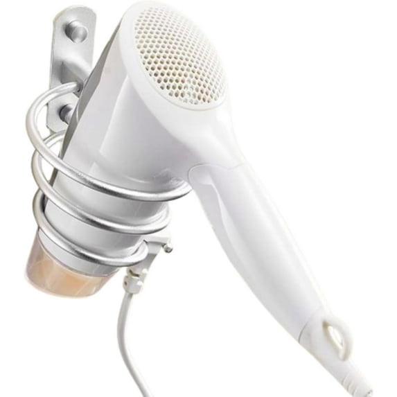 Hair Dryer Holder,Wall Mounted Spiral Hair Dryer Shelf,Bathroom Stainless Steel Hair Dryer Bracket,Self-Adhesive Hair Dryer Storage Rack (Silver)