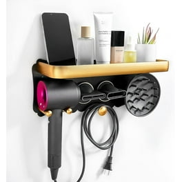 Foho Hair Dryer Holder for Dyson Supersonic, Magnetic Stand Holder with  Power Plug Cable Organizer, Aluminum Alloy Bracket, Bathroom Organizer for