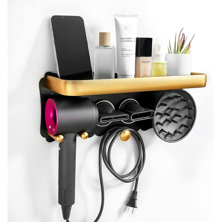 Hair Dryer Holder Wall Mounted with Storage Shelf Bathroom Hair Tool Organizer for Dyson Hair Dryer Accessories Holder Bathroom Organizer Hair Dryer Holder Toothbrush Cosmetic Storage Organizer Shelf ...