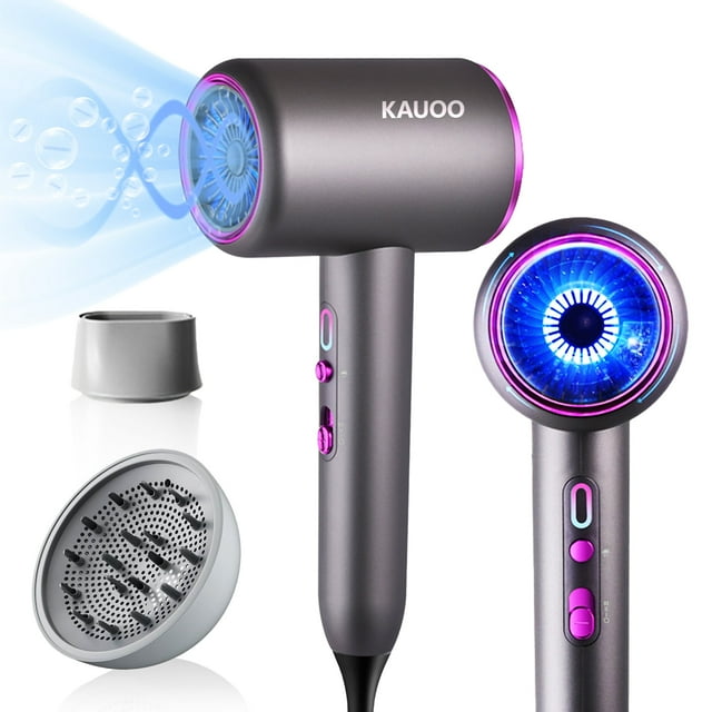 Hair Dryer, Kauoo 1875W Professional Ionic Blow Dryer with Diffuser&Nozzle Powerful Hot/Cool Wind Blow Dryer for Fast Drying, Gray, Gift for Christmas Day