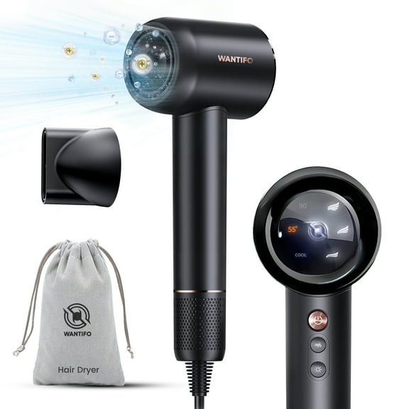 Hair Dryer, Negative Ionic Blow Dryer with 110000 RPM High-Speed Brushless Motor Fast Drying - LED Display, Thermo-Control, Low Noise - Professional Portable Hairdryer for Travel Home, Women's Gift