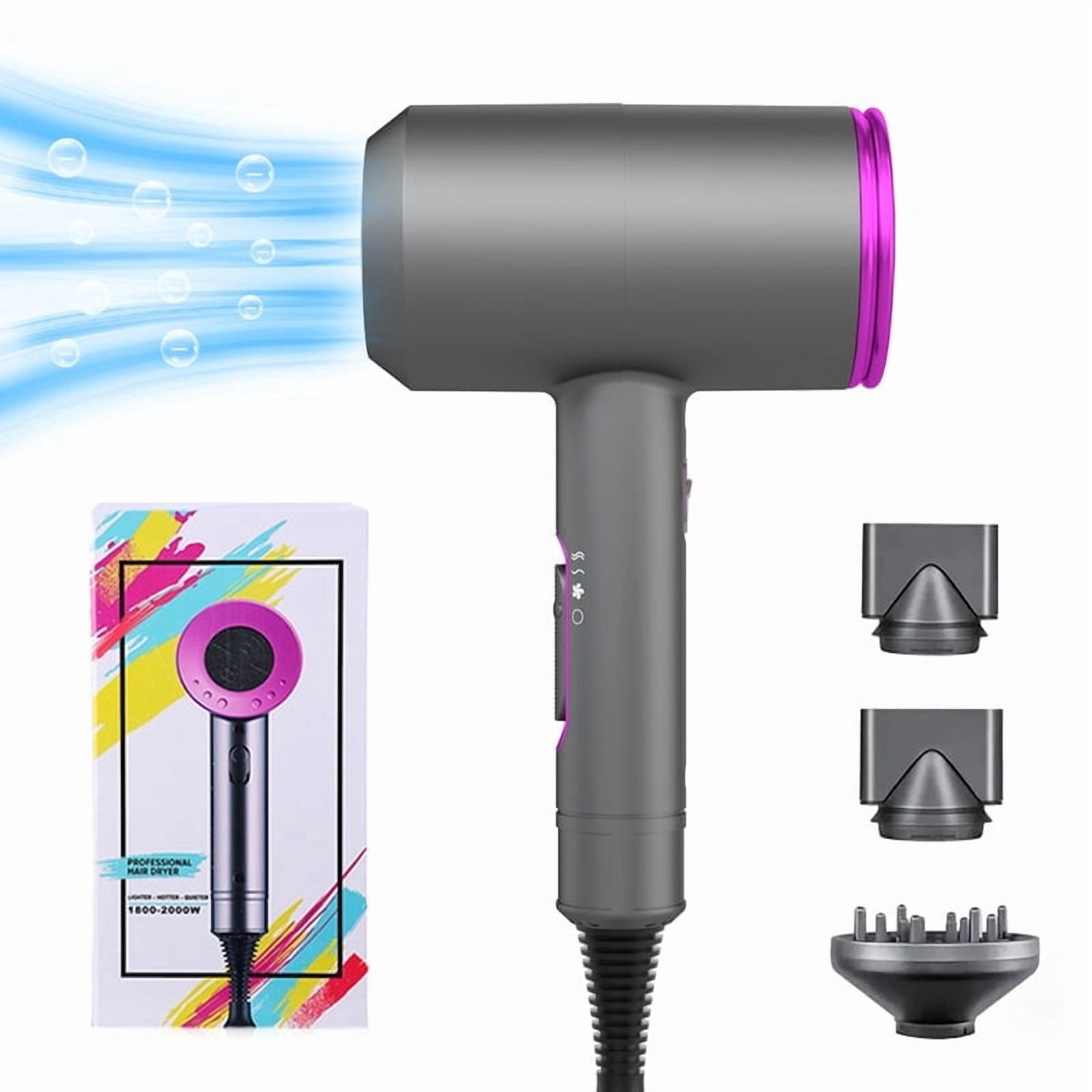 Hair Dryer Portable Electric Blow Dryer Professional Ionic HairDryer Low Noise with 2 Concentrator Nozzle 1 Diffuser Attachments,Travel Hair Dryer, Lightweight Travel (Gray/Rose Red)