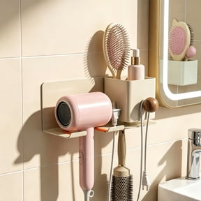 Hair Dryer Rack No Drill Wall Mounted Bathroom Hair Dryer Holder Comb Storage Shelf Metal Organizer Blow Dryer Stand Adhesive Storage Rack Bathroom Wall Organizer