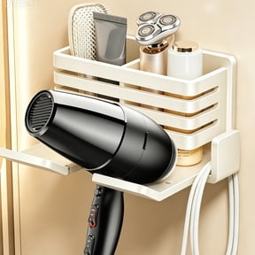 Hair Dryer Rack No Drill Wall Mounted Bathroom Hair Dryer Holder Comb Storage Shelf Metal Organizer Blow Dryer Stand Adhesive Storage Rack Bathroom Wall Organizer