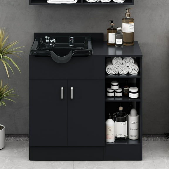 Hair Dryer Shampoo Backwash Station for Salons,Salon Station with Shampoo Bowl & Storage Layer,Salon Equipment for Spa Beauty,Hair Clippers