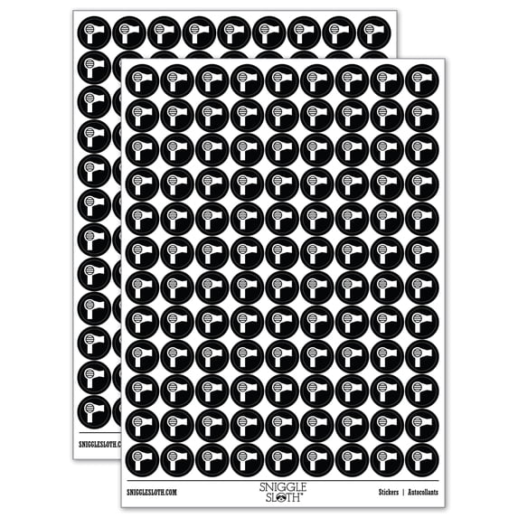 Hair Dryer Solid 200+ Round Stickers - Black - Gloss Finish - 0.50" Size