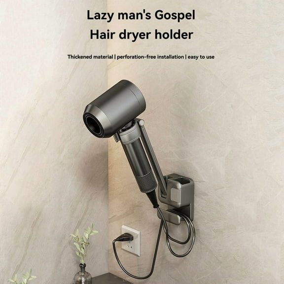 Hair Dryer Stand Hands Free Blow Dryer Holder Wall Mounted Sit Under Blow Dryer for Vanity Hairdryer Holder Dark Grey