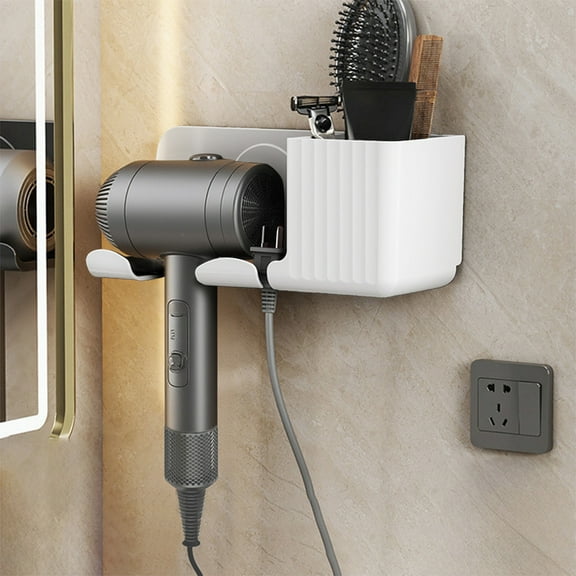 Hair Dryer Storage Rack Wall Mounted No Punching Bracket with Grids for Bathroom Organization