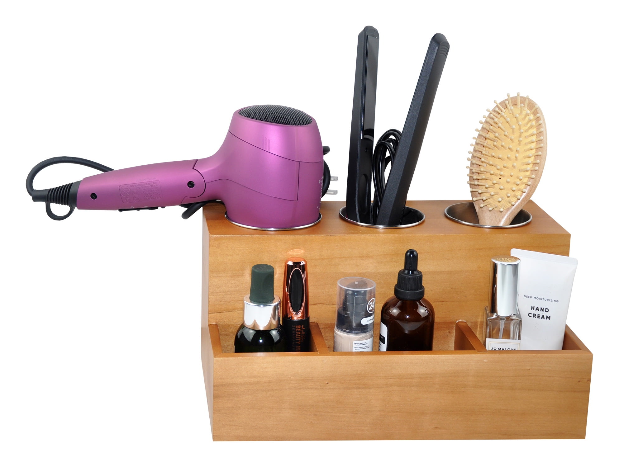Hair Dryer & Tools Organizer - Flat Iron, Curling Wand, Brushes Holder -  Caddy Storage for Makeup Counter - Tan 